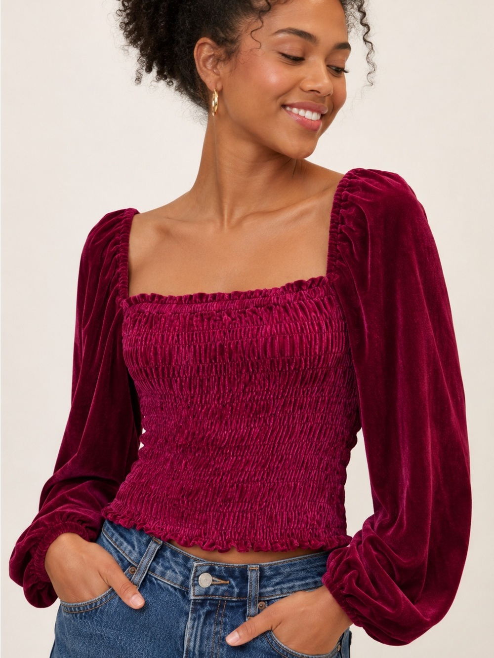NWT Anthropology Smoked Velvet Top Magenta Size XS